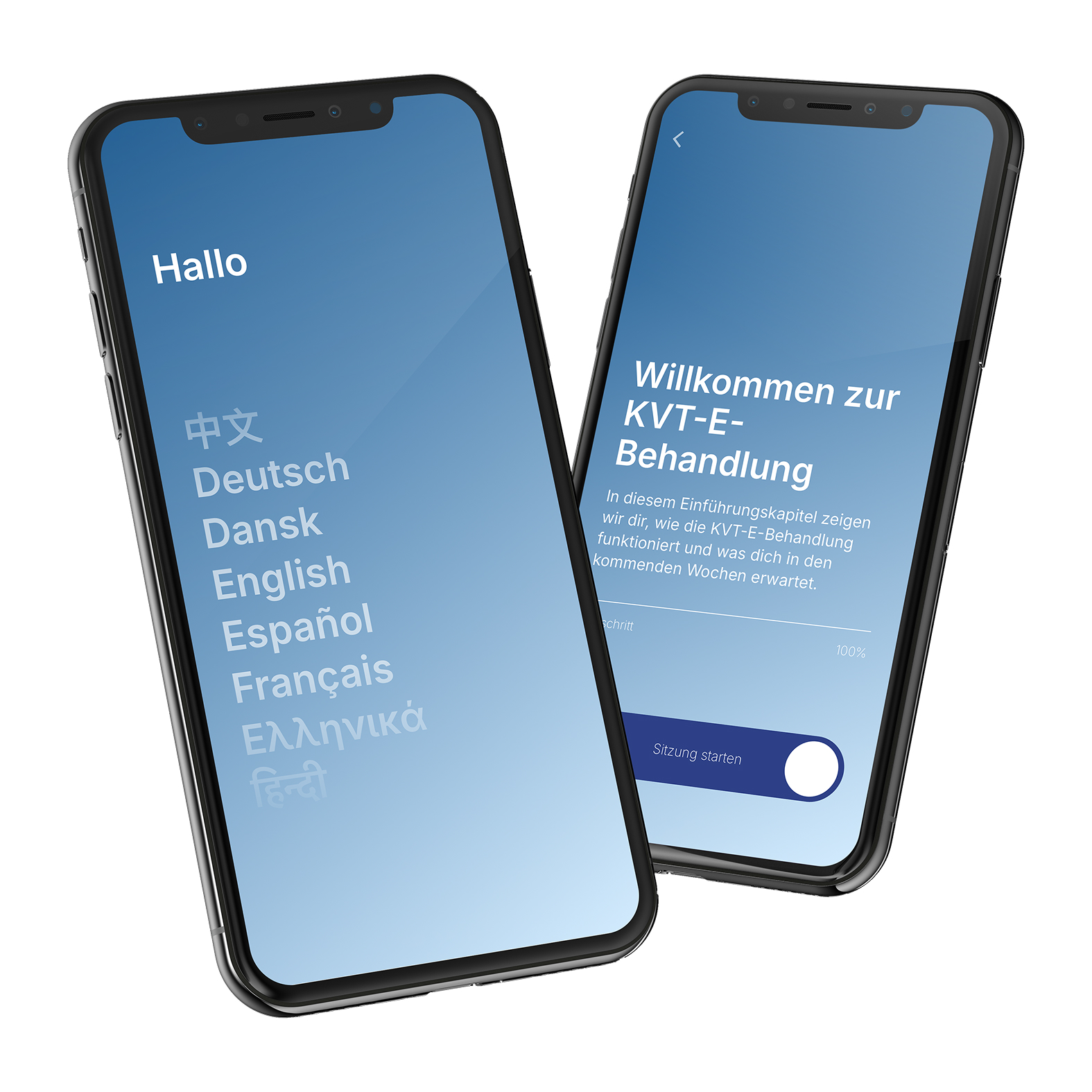 Dos dispositivos móviles que muestran la SwissDTx Patient App.